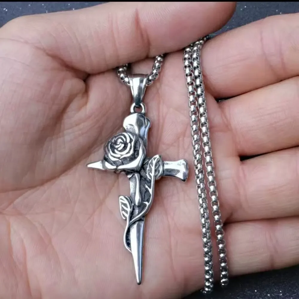 Crucifix Cross Necklace with Rose & Thorn Nails – Christian Catholic Gift